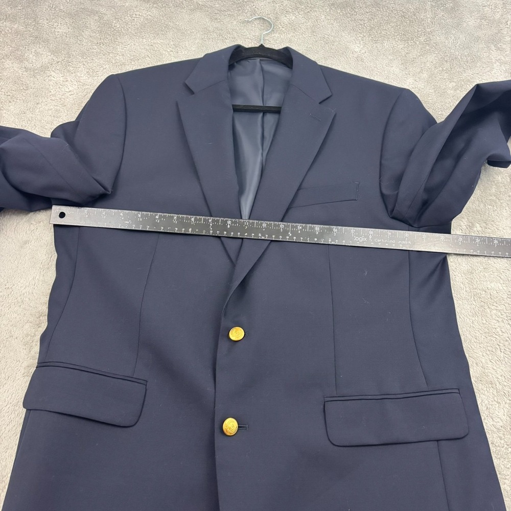 Chaps 100% Wool Gold Button Blazer Mens 42L Navy Blue Single Breast Preppy Yacht - Picture 12 of 16